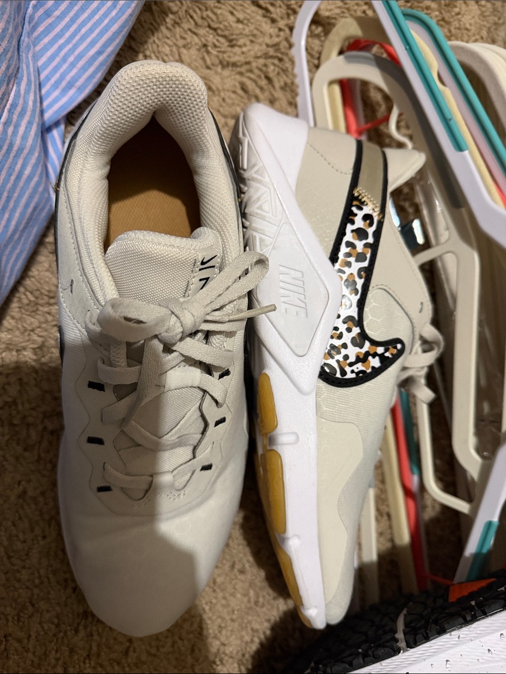 Nike Women’s Cream Sneakers with Leopard-Print Swoosh